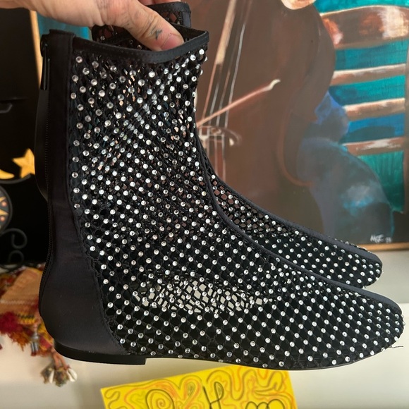 Zara Black Mesh Rhinestone Flats 39 like new - Picture 1 of 16